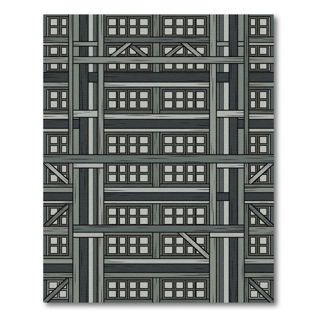 Dark Gray Industrial Wood Window Arrangement Rug
