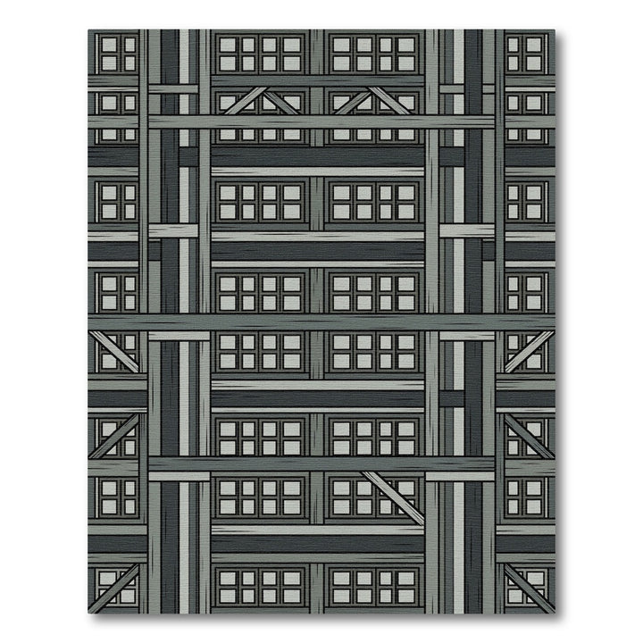 Dark Gray Industrial Wood Window Arrangement Rug