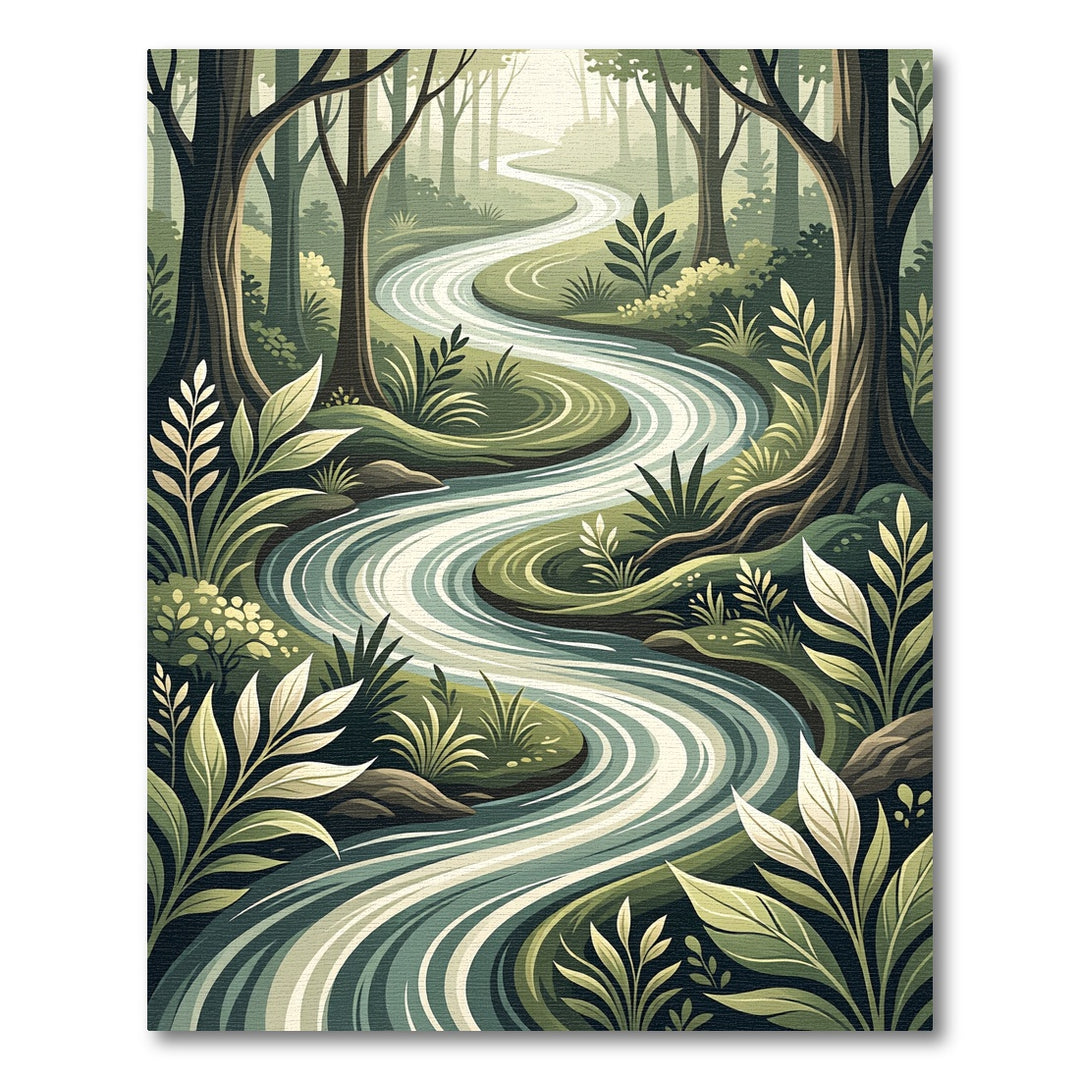 Serene Forest River Foliage Design Rug