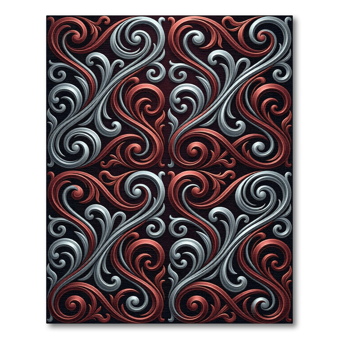 Red Silver Filigree Swirls Rug