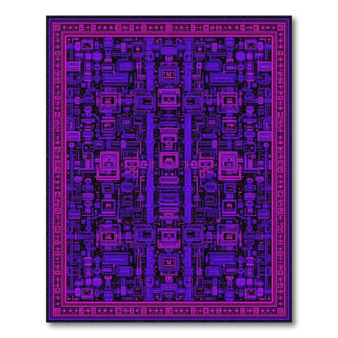 Purple Pixel Circuit Area Rug