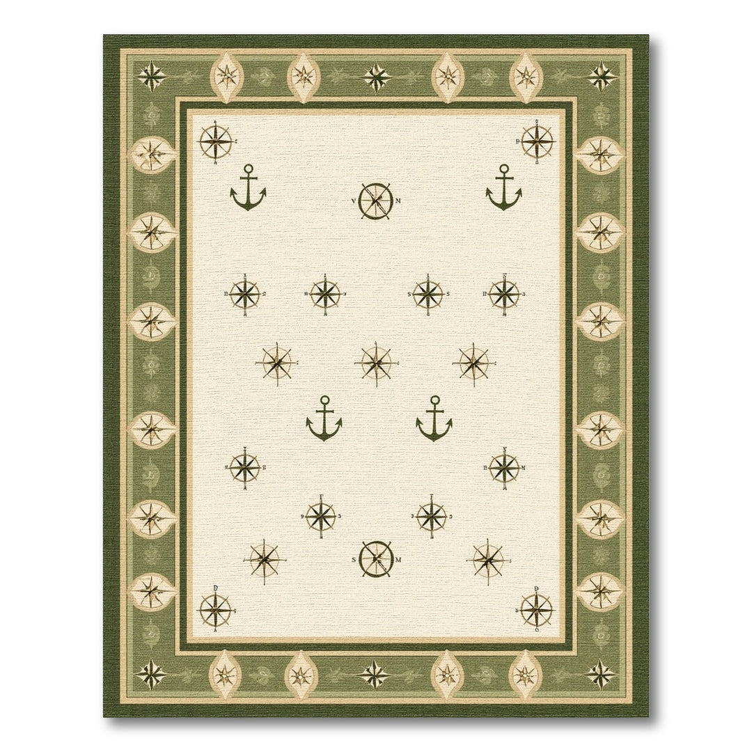 Green Nautical Anchor Compass Area Rug