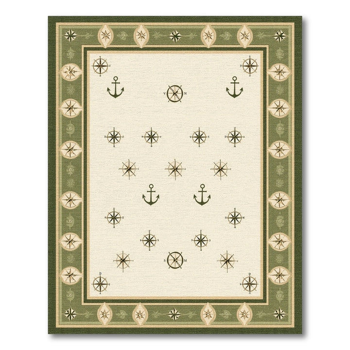 Green Nautical Anchor Compass Area Rug