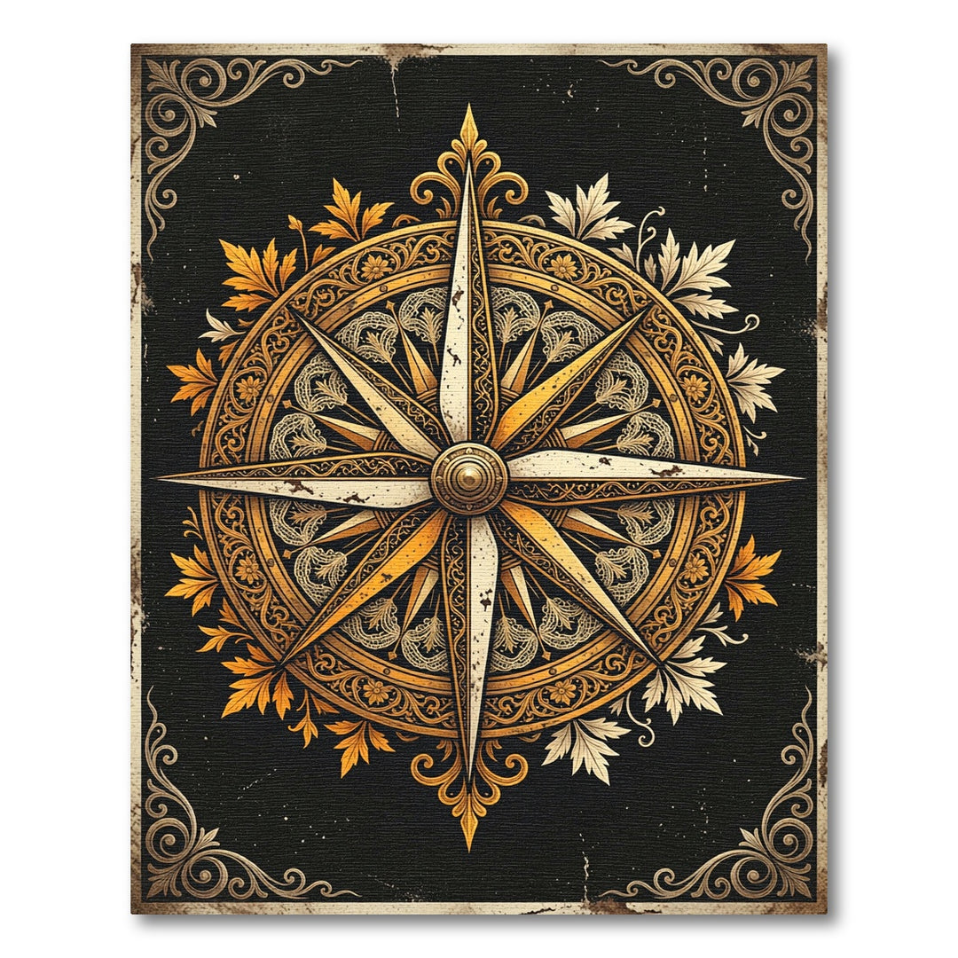 Antique Gold Compass Rose Rug