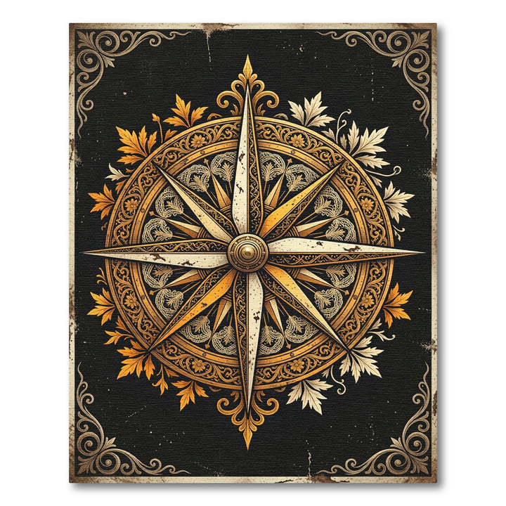 Antique Gold Compass Rose Rug