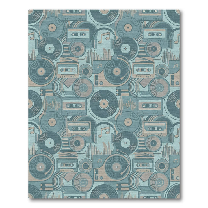 Retro Vinyl Cassette Turntable Audio Collaged Rug