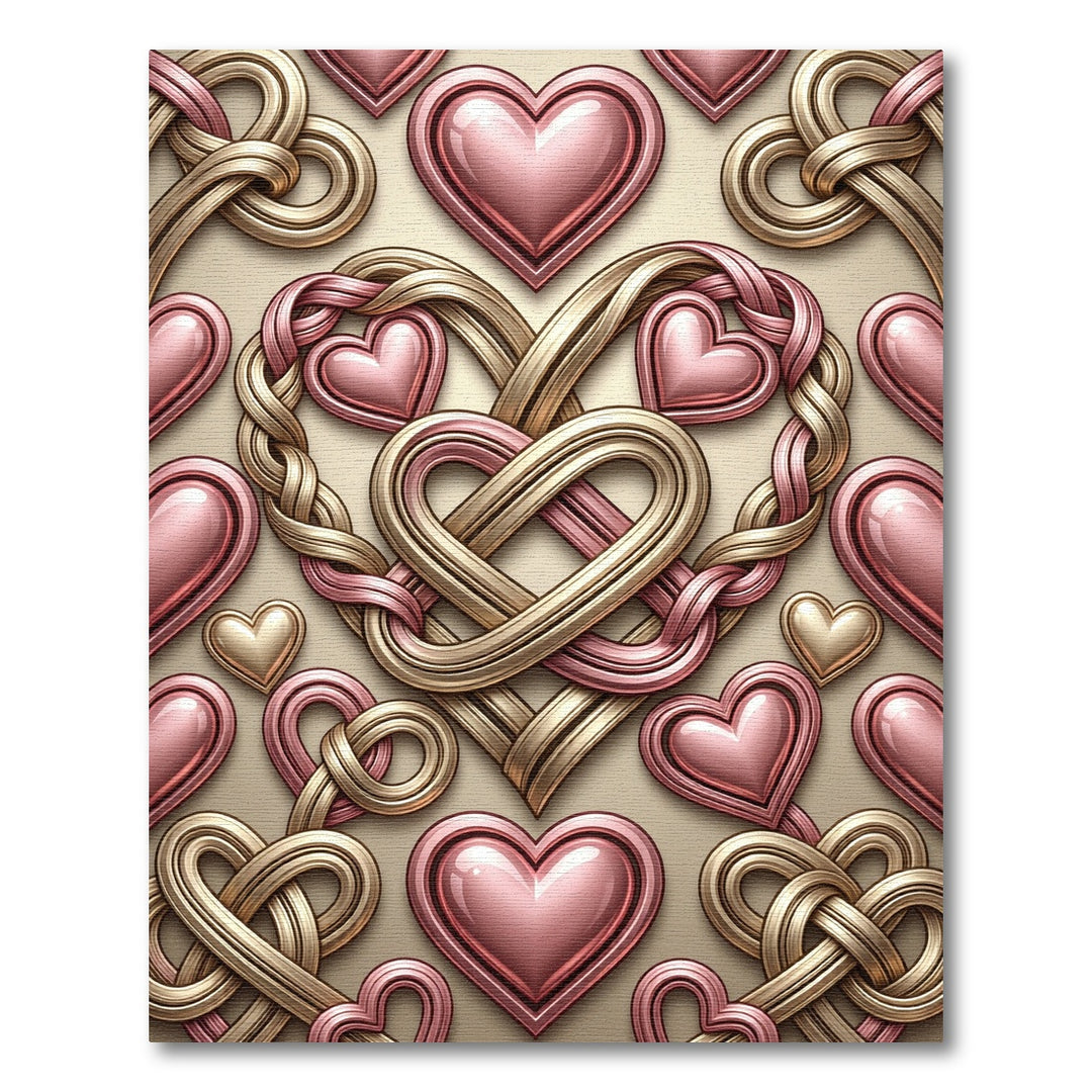 Pink Gold Braided Heart Composition Rug