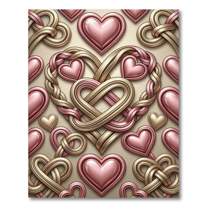 Pink Gold Braided Heart Composition Rug