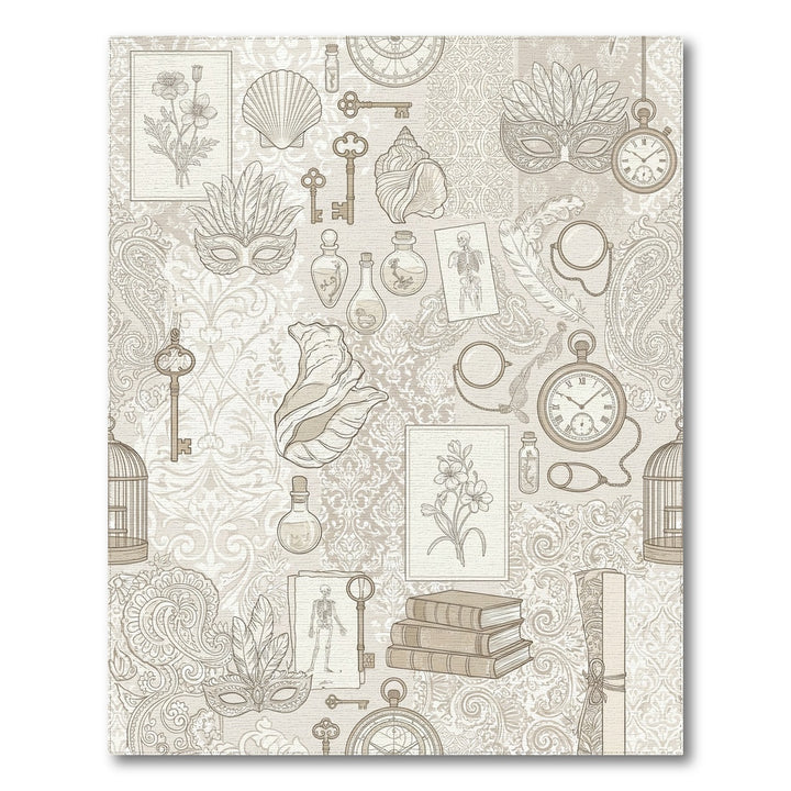 Vintage Keys and Botanicals Collage Rug