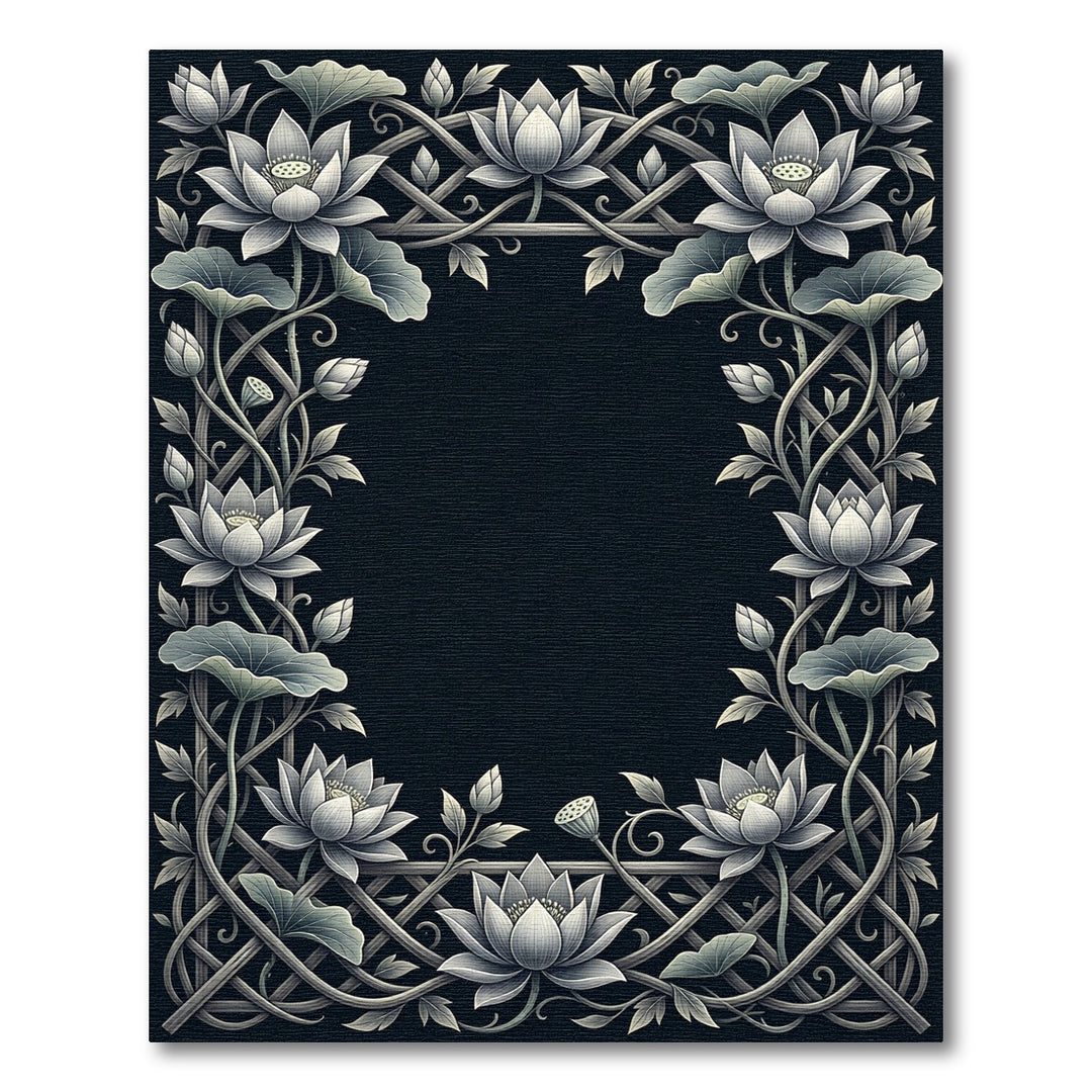 Elegant White Lotus Vine Border Rug