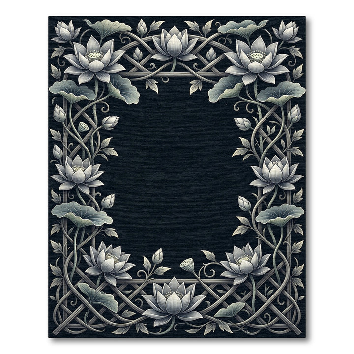Elegant White Lotus Vine Border Rug