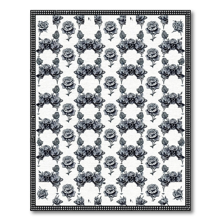 Black White Rose Floral Vintage Area Rug