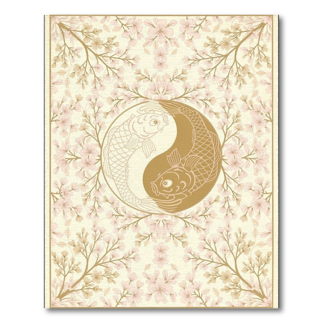 Koi Yin Yang Cherry Blossom Beige Area Rug
