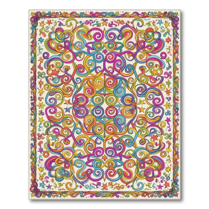 Vibrant Rainbow Swirl Stars Area Rug