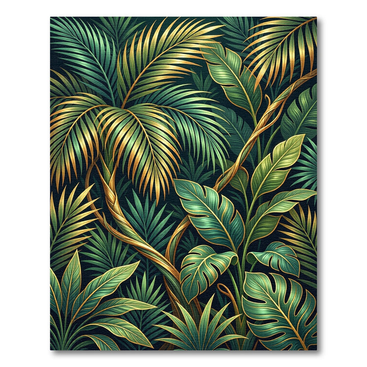 Golden Green Tropical Jungle Leaves Rug