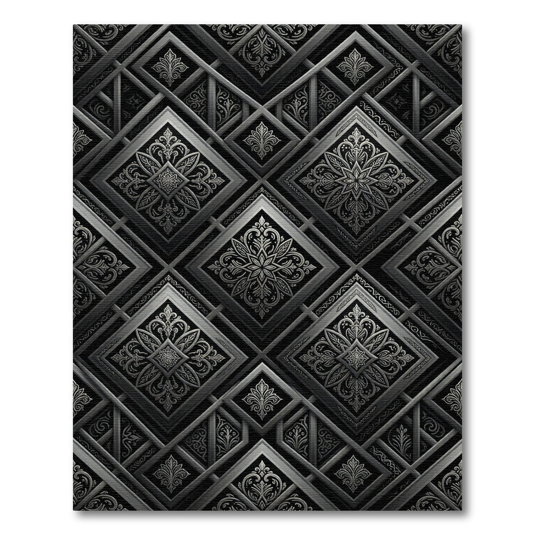 Ornate Silver Embossed Geometric Rug