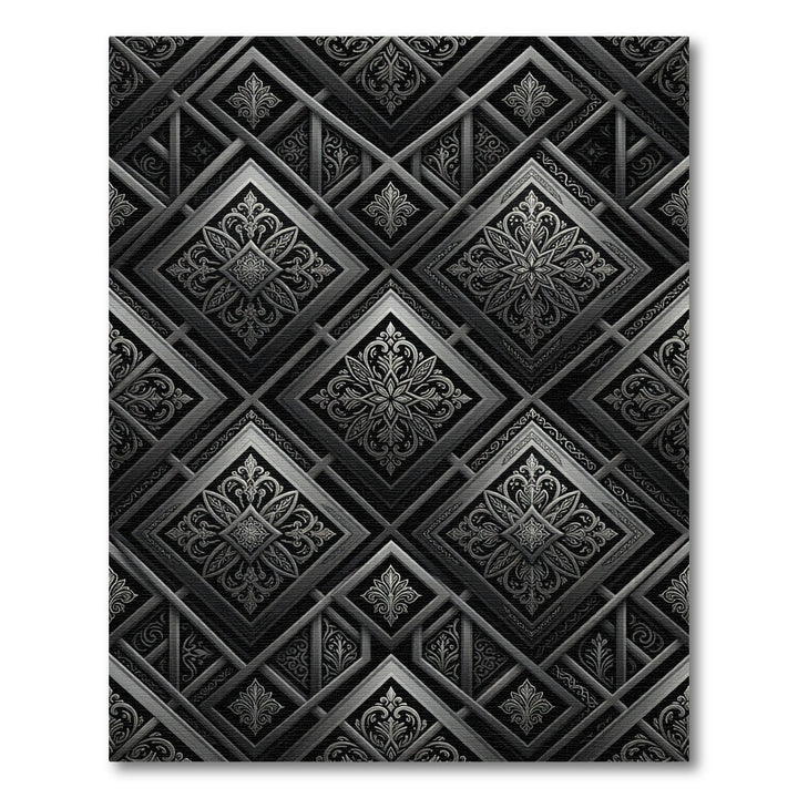 Ornate Silver Embossed Geometric Rug