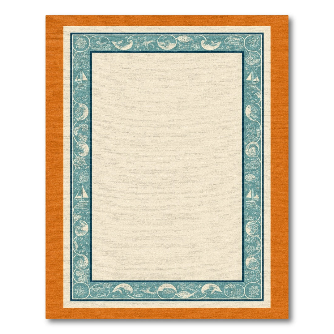 Coastal Teal Sailboat Border Area Rug