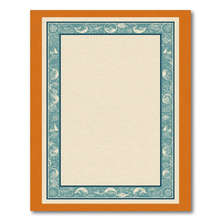 Coastal Teal Sailboat Border Area Rug