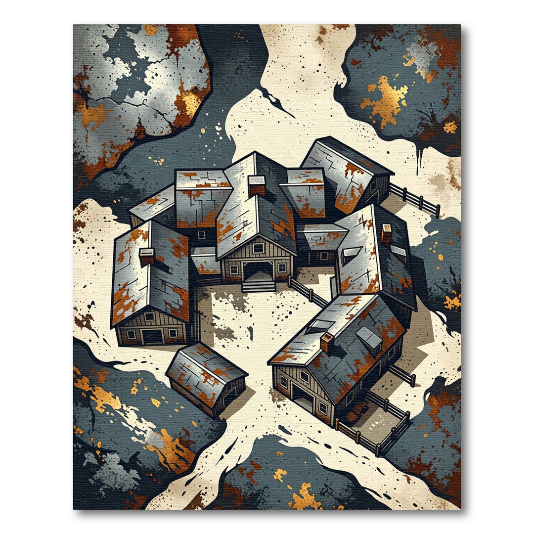 Rustic Farmhouse Village Abstract Splatter Rug