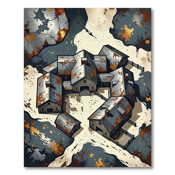 Rustic Farmhouse Village Abstract Splatter Rug