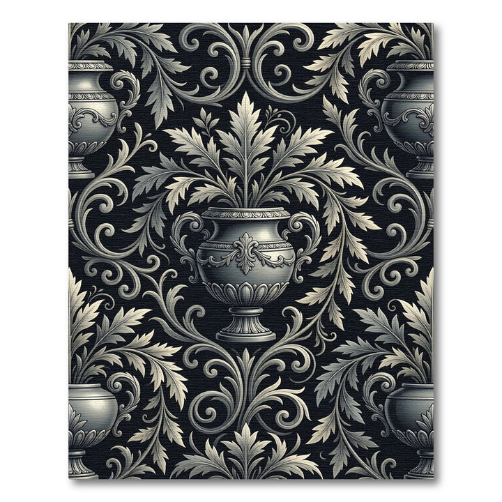 Elegant Black White Acanthus Scroll Rug