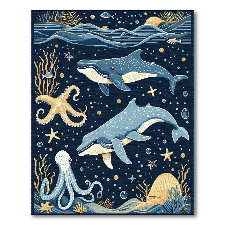 Blue Ocean Whales Area Rug