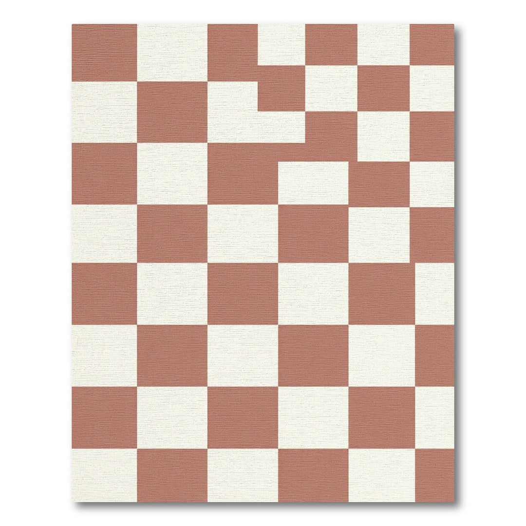 Terracotta Cream Checkerboard Square Rug