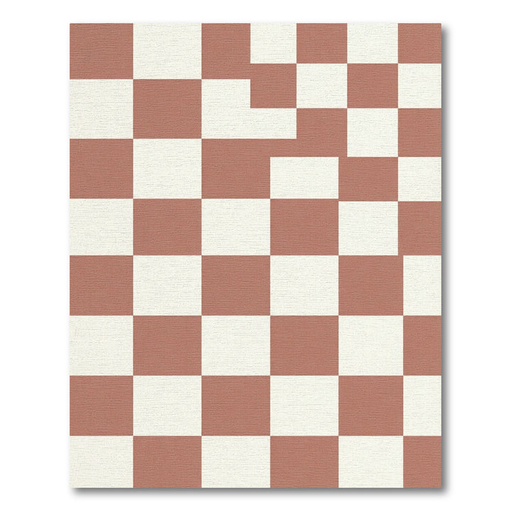 Terracotta Cream Checkerboard Square Rug