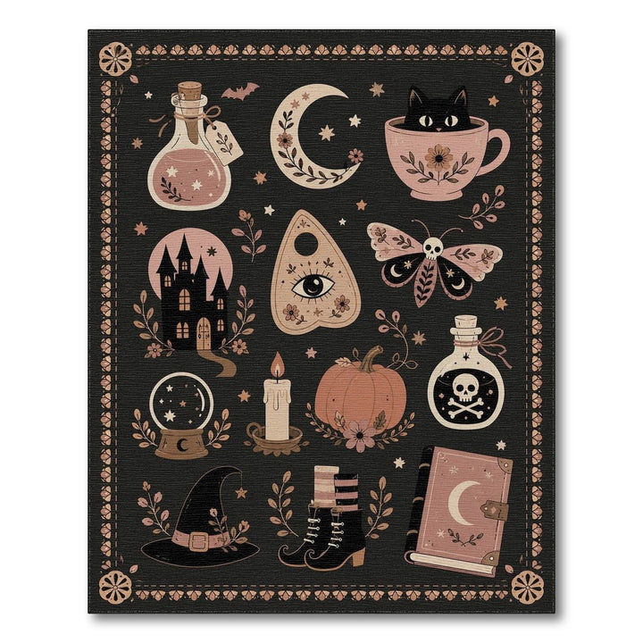 Pink Halloween Witchcraft Area Rug