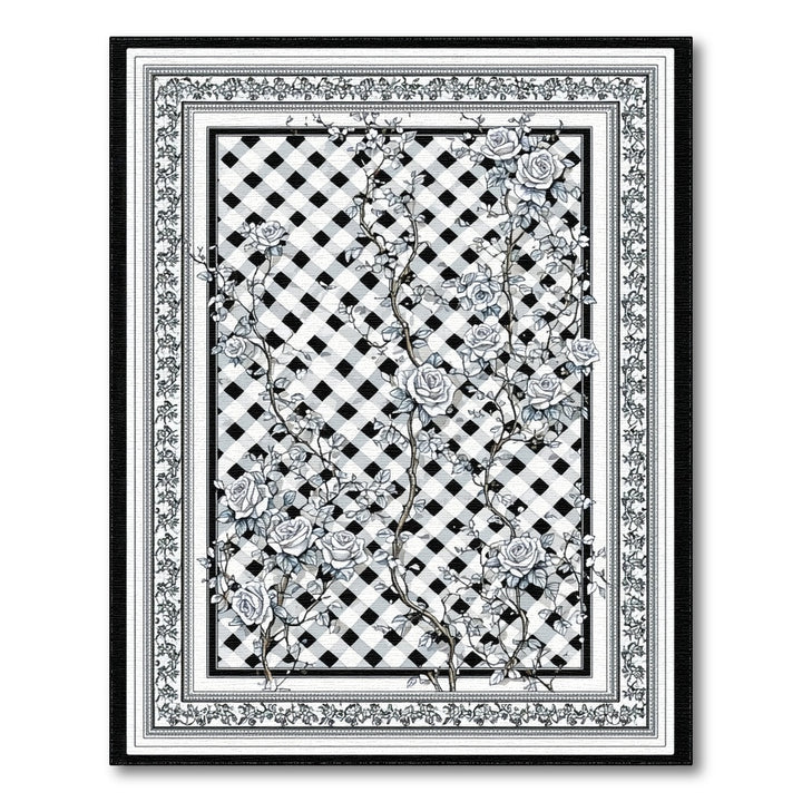 Black White Rose Trellis Area Rug