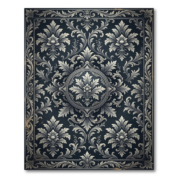 Ornate Black Floral Damask Rug