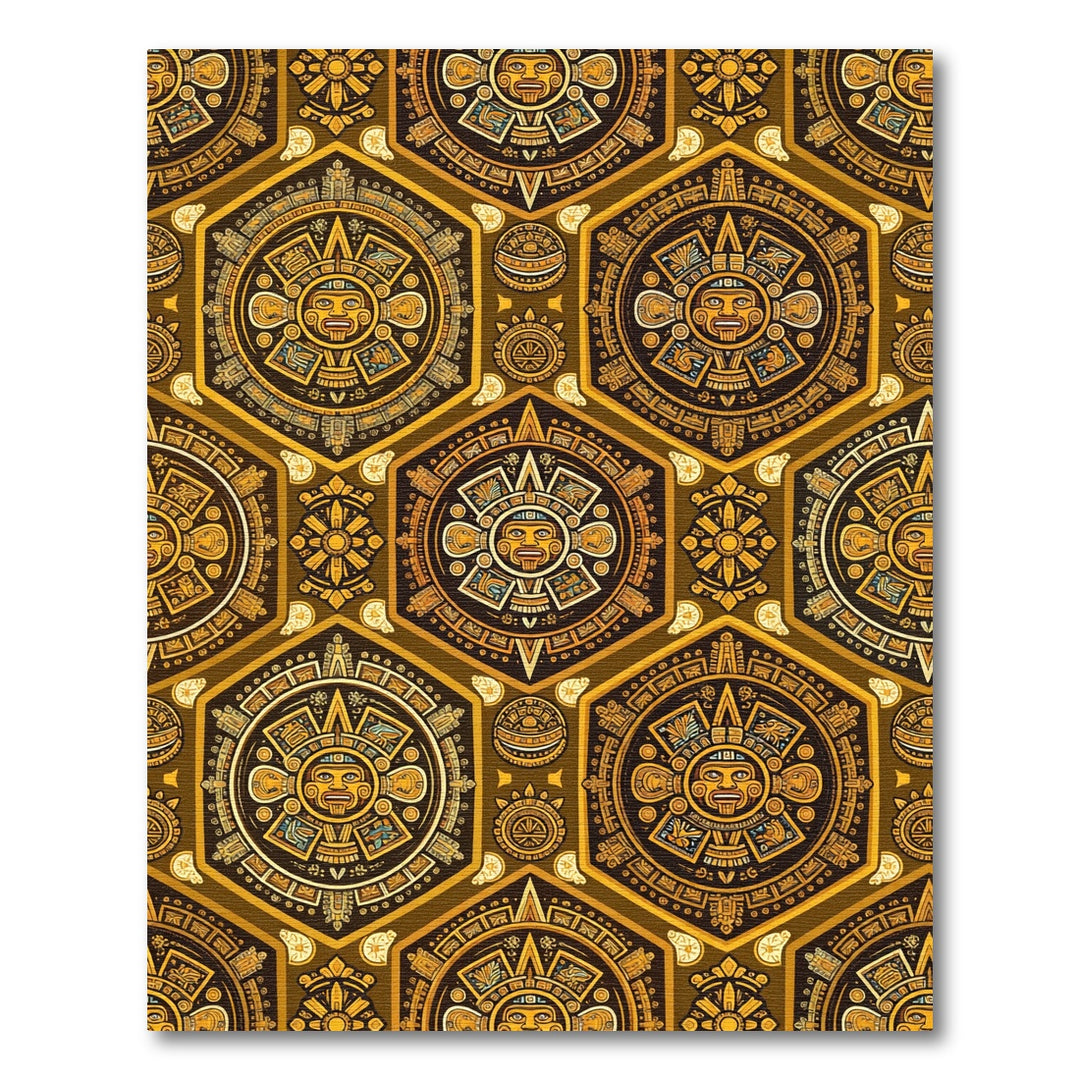 Golden Aztec Sun Calendar Hexagon Rug