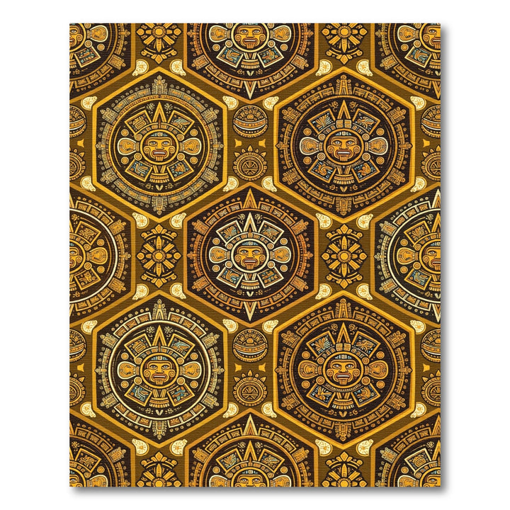 Golden Aztec Sun Calendar Hexagon Rug