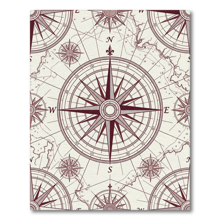 Vintage Maroon Compass Rose Map Rug