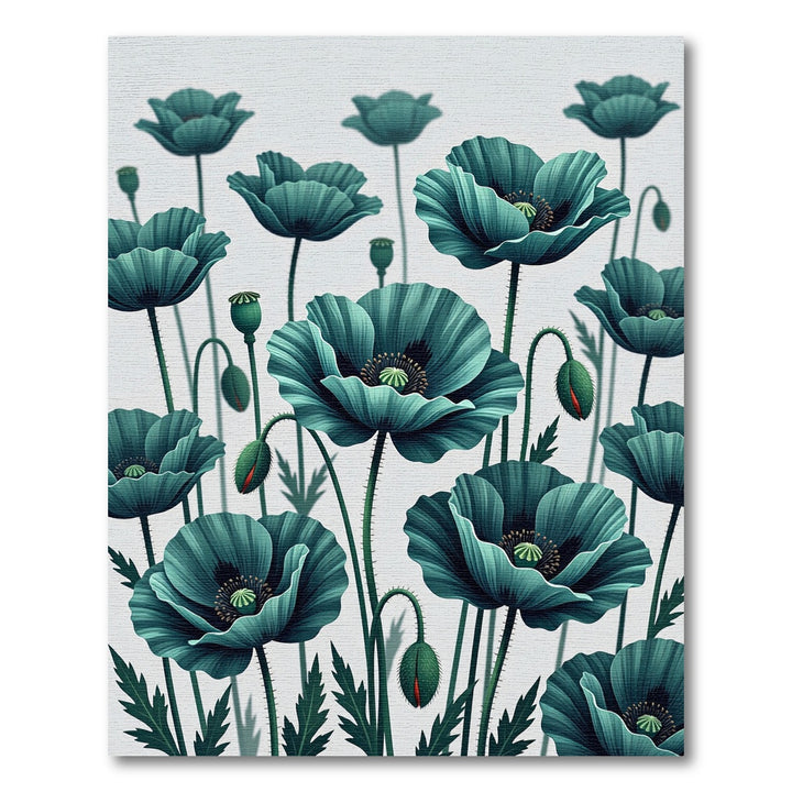 Teal Poppy Bloom Arrangement Rug