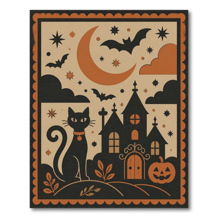 Orange Vintage Black Cat Halloween Area Rug