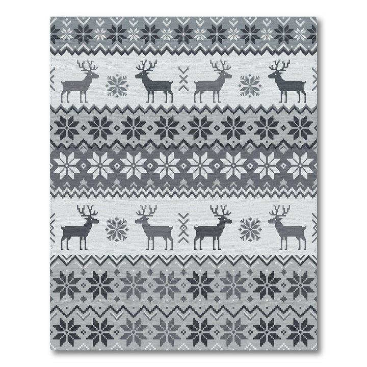 Gray Deer Snowflake Geometric Knit Rug