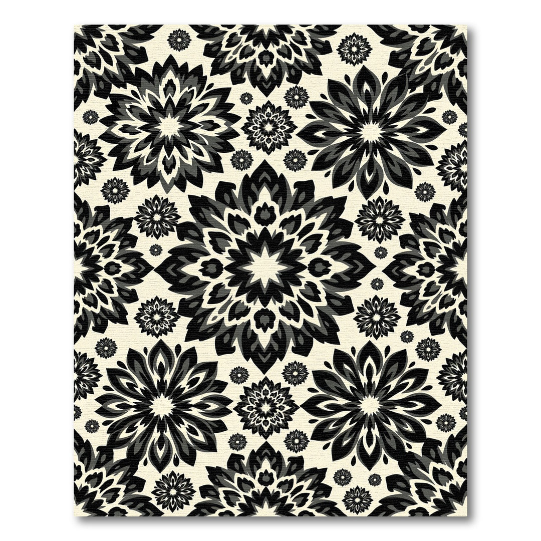 Dramatic Black and Cream Mandala Rug