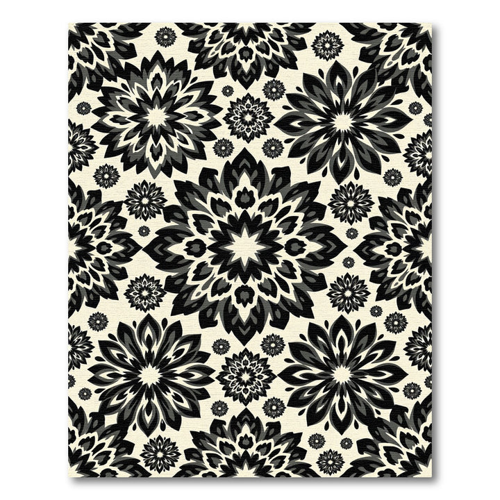Dramatic Black and Cream Mandala Rug