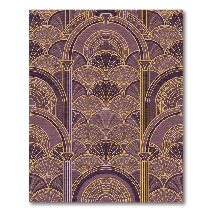 Art Deco Plum Gold Geometric Arches Rug