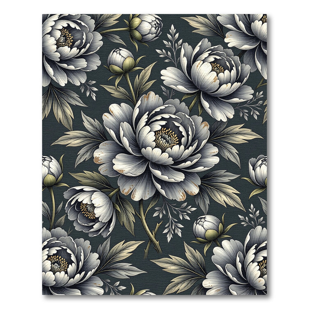Monochromatic Floral Peony Botanical Rug
