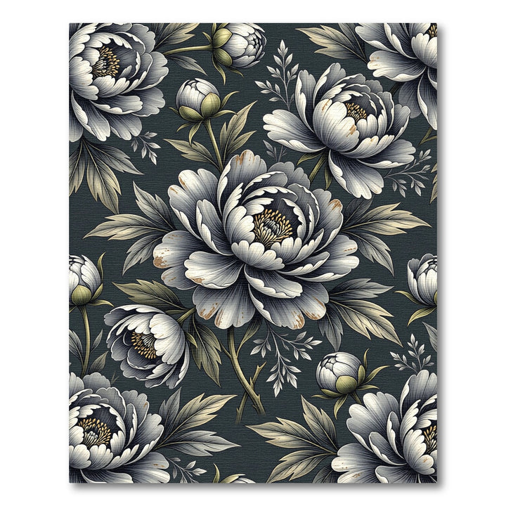 Monochromatic Floral Peony Botanical Rug