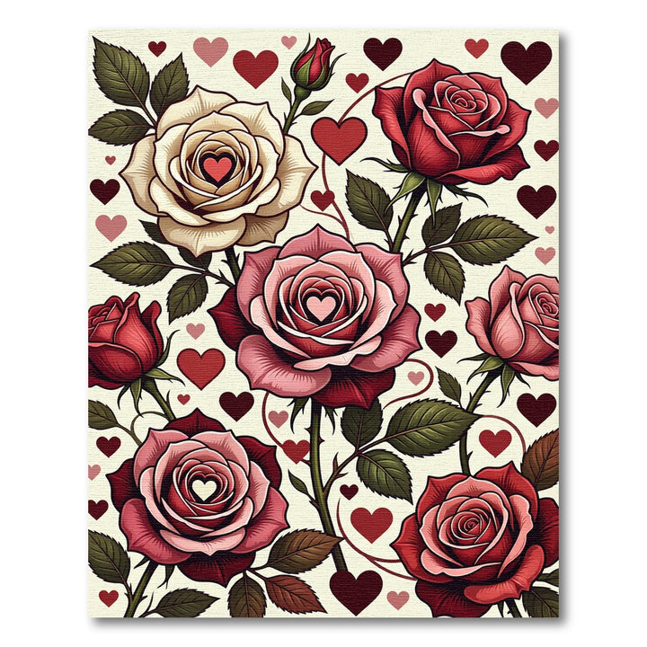 Crimson Cream Roses Heart Garland Rug
