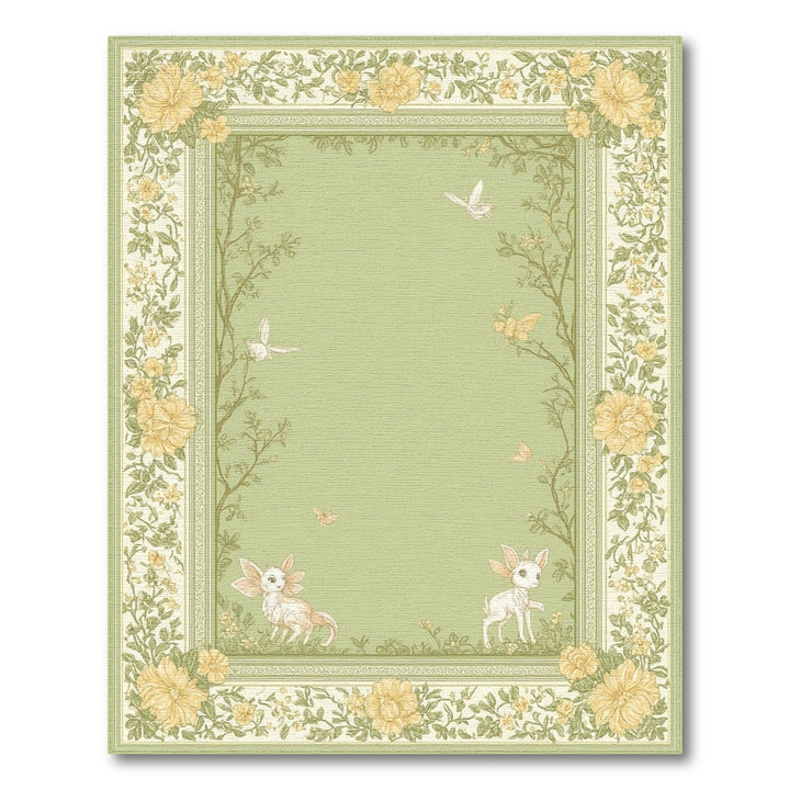 Green Floral Vintage Fawn Area Rug