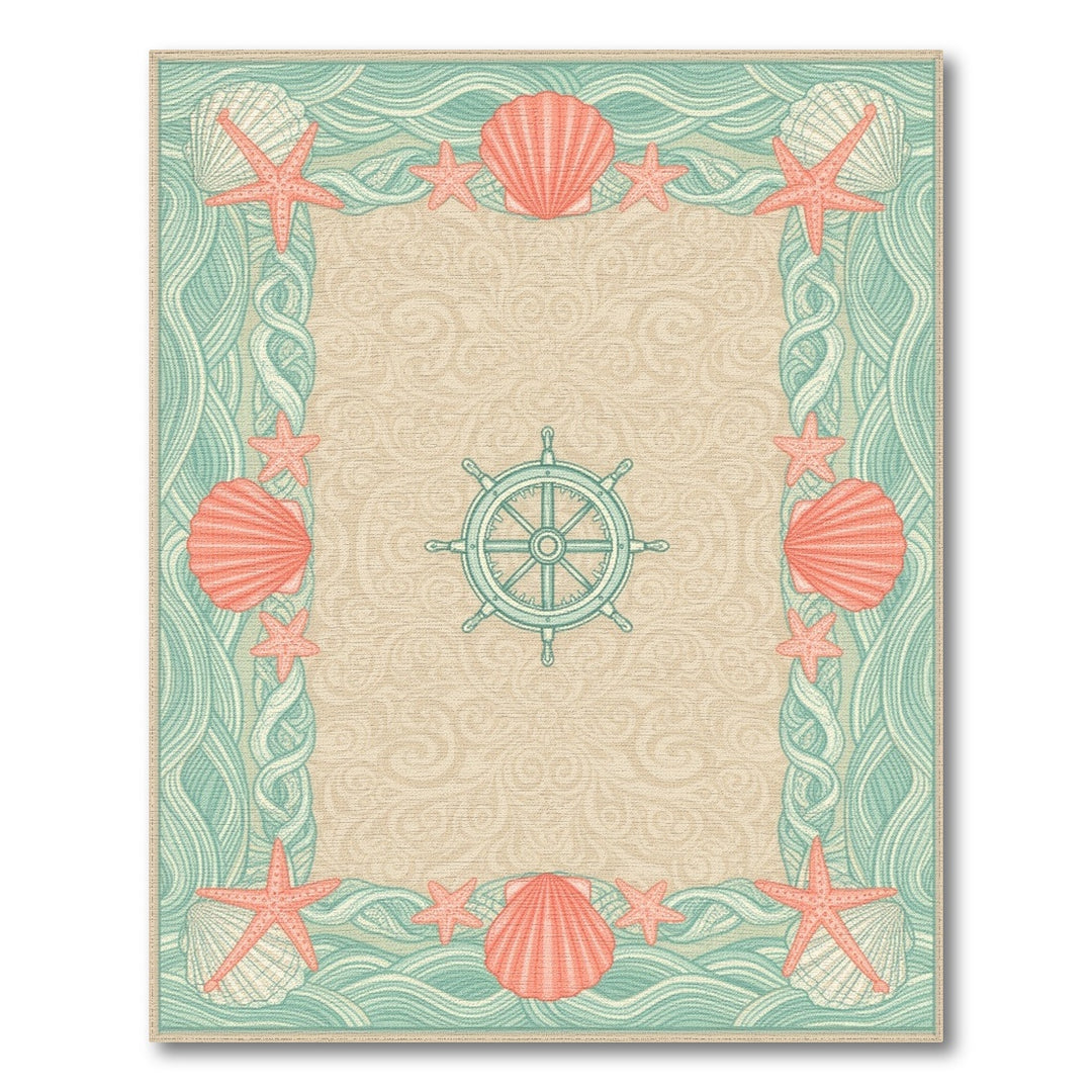 Teal Coastal Seashell and Starfish Area Rug