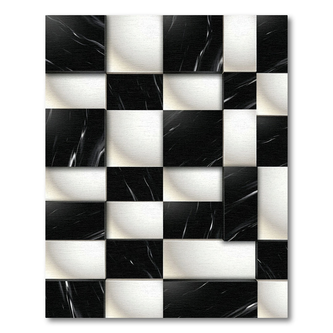 Modern Black White Marble Checkered Rug