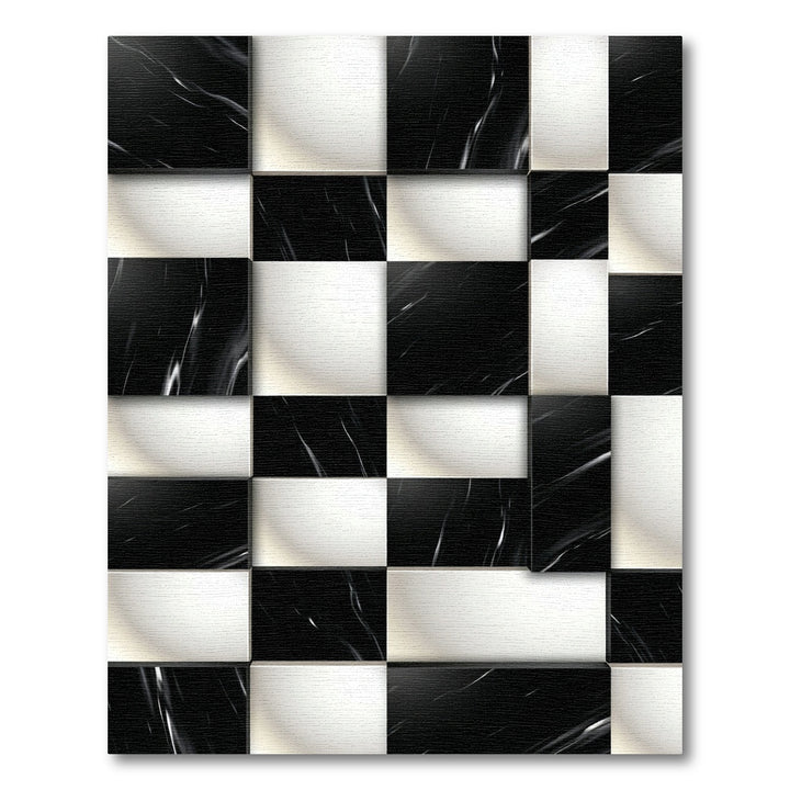 Modern Black White Marble Checkered Rug