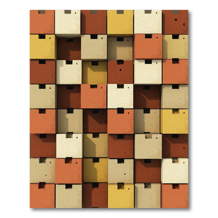 Retro Cubes Orange Yellow Cream Rug