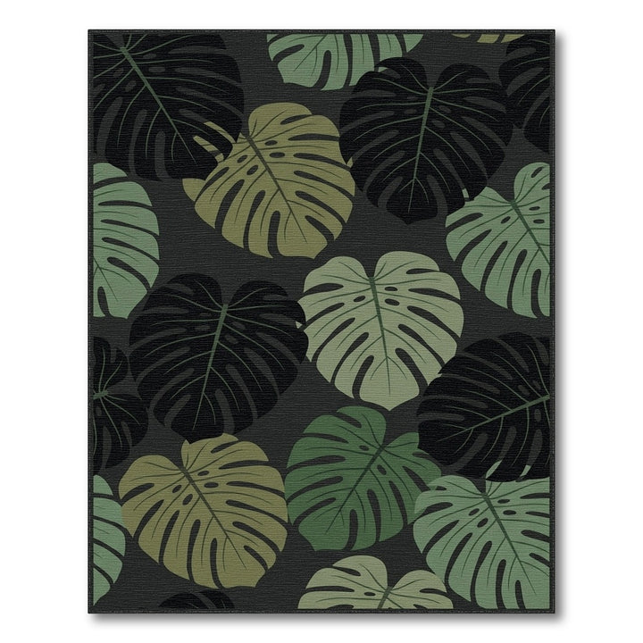 Monstera Leaves Dark Green Woodland Rug
